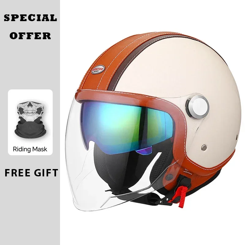 빈티지 스타일의 가죽 오픈형 헬멧, 이중 바이저, DO - Vintage Open Face Retro Helmet 리뷰 및 가격