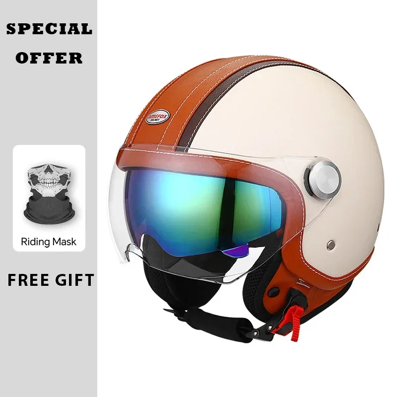 빈티지 스타일의 가죽 오픈형 헬멧, 이중 바이저, DO - Vintage Open Face Retro Helmet 리뷰 및 가격