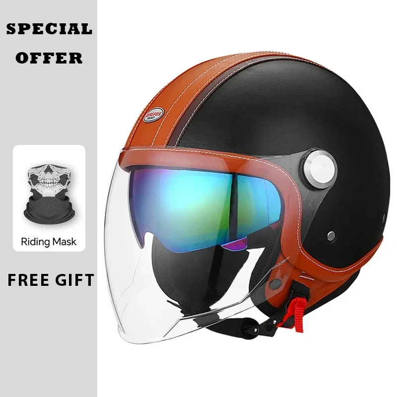 빈티지 스타일의 가죽 오픈형 헬멧, 이중 바이저, DO - Vintage Open Face Retro Helmet 리뷰 및 가격